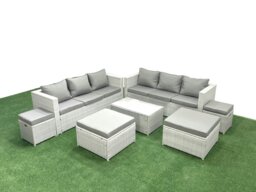 Rackhams 7 Pieces Rattan Garden Furniture Set Outdoor Garden Sofa Coffee Table Set with 4 Footstools Light Grey Mixed - thumbnail 1