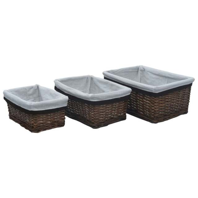 Rackhams 3 Piece Nesting Basket Set Brown Willow