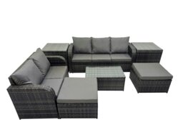 Rackhams Outdoor Love Sofa 3 Seater Sofa Coffee Table Set Garden Rattan Furniture Set 7 Seater with 2 Side Tables 2 Big Stool Dark Grey - thumbnail 2