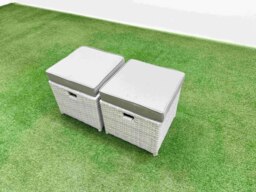 Rackhams 8 Seater PE Rattan Outdoor Garden Furniture Set with Gas Fire Pit Table, Love Sofa, 2 Big Footstools, 2 Small Footstools - Light Grey - thumbnail 6