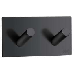 Rackhams Black Stainless Steel Double Towel Hook (90 x 45mm) Self Adhesive Bathroom Wall Mounted - thumbnail 1