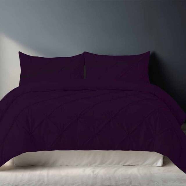 Rackhams Pintuck Pinch Pleated Polycotton Duvet Cover And Pillowcase/s Set Bed Linen - Plum - Double - image 1