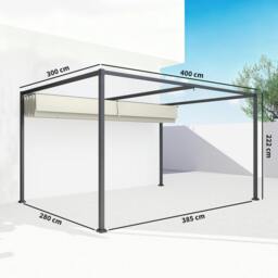 Rackhams 4x3m Metal Pergola Gazebo Patio Sunshelter Retractable Canopy Cream - thumbnail 3