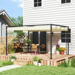 Rackhams 4x3m Metal Pergola Gazebo Patio Sunshelter Retractable Canopy Cream - thumbnail 1