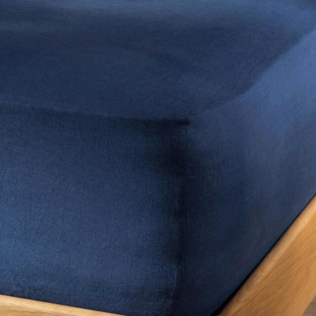 Rackhams Mediterranean Blue French Linen 40cm Deep Fitted Sheets - Double - image 1