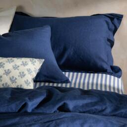 Rackhams Mediterranean Blue French Linen 40cm Deep Fitted Sheets - Double - thumbnail 2