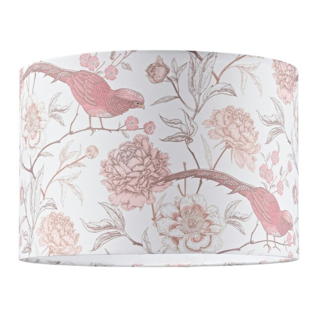Rackhams Traditional Cotton Lamp Shade with Pink Long Tailed Birds and Floral Decor - image 1