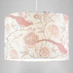 Rackhams Traditional Cotton Lamp Shade with Pink Long Tailed Birds and Floral Decor - thumbnail 2