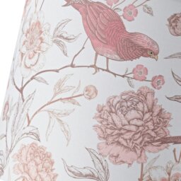 Rackhams Traditional Cotton Lamp Shade with Pink Long Tailed Birds and Floral Decor - thumbnail 3