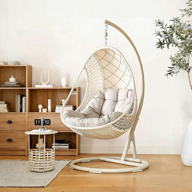 Rackhams Gregory Rattan Garden Hanging Egg Chair with Stand, Indoor/ Outdoor Use - image 1