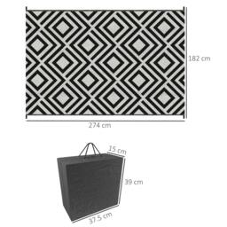 Rackhams Reversible Outdoor Rug, Plastic Straw Mat w/ Carry Bag Ground Stakes for Garden RV Picnic Beach Camping 182x274cm Black - thumbnail 2