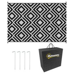 Rackhams Reversible Outdoor Rug, Plastic Straw Mat w/ Carry Bag Ground Stakes for Garden RV Picnic Beach Camping 182x274cm Black - thumbnail 1