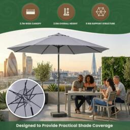Rackhams 2.7M Wide Garden Parasol Tilt and Crank - Cream - thumbnail 6