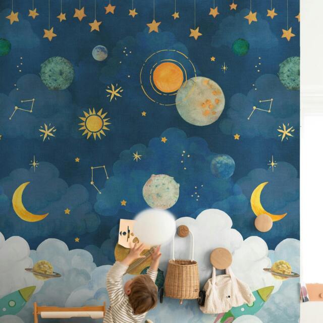 Rackhams Dudley Space Rocket 3 Lane Repeatable Wallpaper Kids Nursery Mural, 1.59 x 2.8m, - image 1