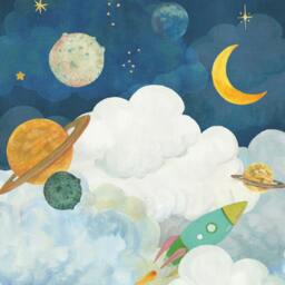 Rackhams Dudley Space Rocket 3 Lane Repeatable Wallpaper Kids Nursery Mural, 1.59 x 2.8m, - thumbnail 3