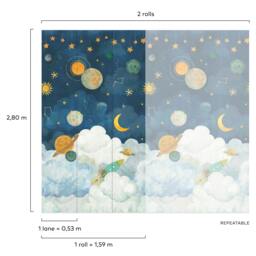 Rackhams Dudley Space Rocket 3 Lane Repeatable Wallpaper Kids Nursery Mural, 1.59 x 2.8m, - thumbnail 2