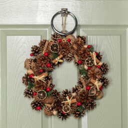 Rackhams 36cm Winter Spice Hanging Christmas Wreath with Pine Cones Red Berries & Dried Fruit