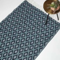 Rackhams Tula Handwoven Teal & Navy Textured Rug - 120 x 170 cm - thumbnail 1