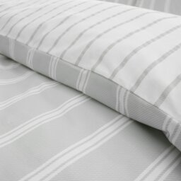 Rackhams Ashford Stripe 200 Thread Count Cotton Percale Reversible Duvet Cover Set - Silver Grey - Super King - thumbnail 4