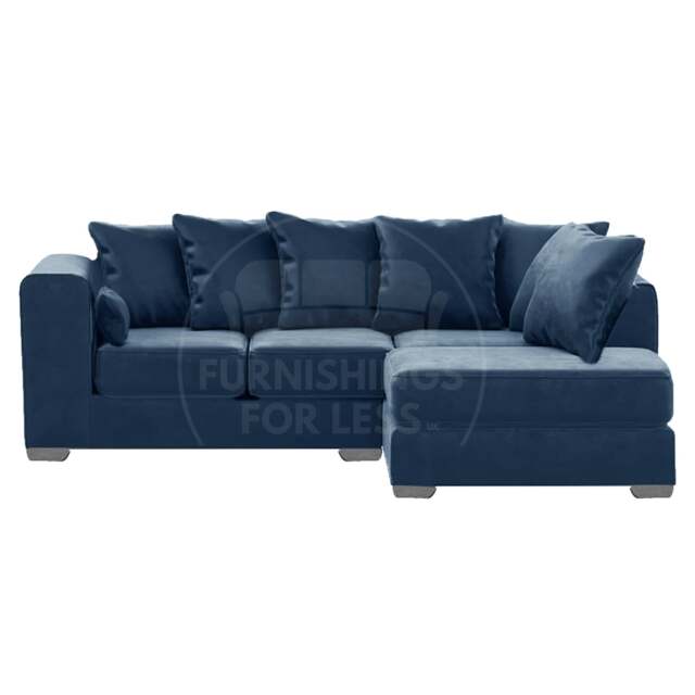 Rackhams Ella Plush Velvet Fabric Corner Sofa - Blue - Right Hand Facing - image 1