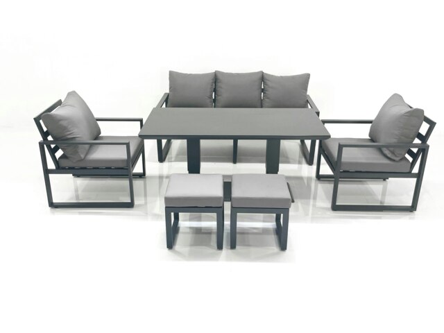 Rackhams Outdoor Aluminium Garden Furniture Set with Adjustable Rising Lifting Dining Table 3 Seater Sofa 2 Chair 2 Small Footstools Dark Grey - image 1