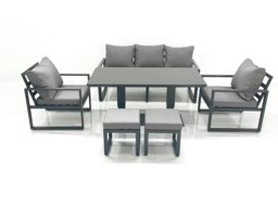 Rackhams Outdoor Aluminium Garden Furniture Set with Adjustable Rising Lifting Dining Table 3 Seater Sofa 2 Chair 2 Small Footstools Dark Grey - thumbnail 1