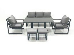 Rackhams Outdoor Aluminium Garden Furniture Set with Adjustable Rising Lifting Dining Table 3 Seater Sofa 2 Chair 2 Small Footstools Dark Grey - thumbnail 2