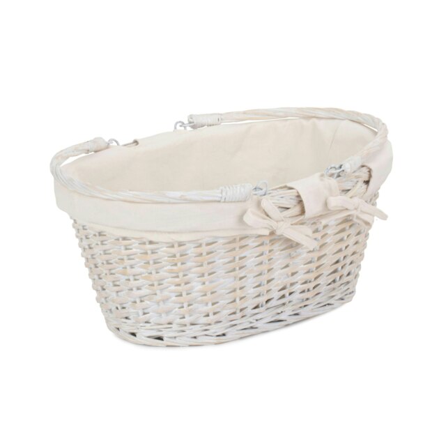 Rackhams Whitewash Swing Handle Wicker Shopping Basket with White Lining - Small