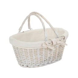 Rackhams Whitewash Swing Handle Wicker Shopping Basket with White Lining - Small - thumbnail 2