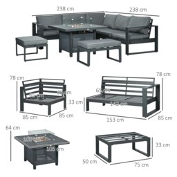 Rackhams 6-Piece Garden Furniture Set with Firepit Table Outdoor Sofa Aluminium - thumbnail 5