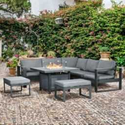 Rackhams 6-Piece Garden Furniture Set with Firepit Table Outdoor Sofa Aluminium - thumbnail 1