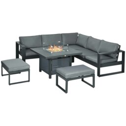 Rackhams 6-Piece Garden Furniture Set with Firepit Table Outdoor Sofa Aluminium - thumbnail 2