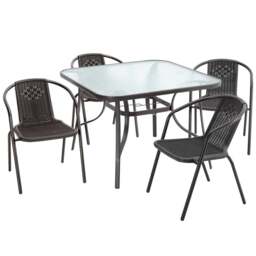 Rackhams 3/5pcs Garden Patio Dining Set Outdoor Furniture - Black - 4 Chairs with a Table - thumbnail 5