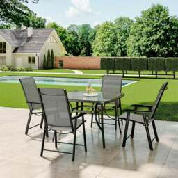 Rackhams 3/5pcs Garden Patio Dining Set Outdoor Furniture - Black - 4 Chairs with a Table - thumbnail 2