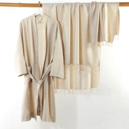 Rackhams Knidos Cotton Hammam Hand Towel with Tassels, Natural - thumbnail 3