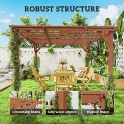 Rackhams 3.3 x 3.3m Wooden Pergola Kit, Garden Pergola Gazebo - Brown - Fir wood - 327L x 327W x 213H cm - thumbnail 3