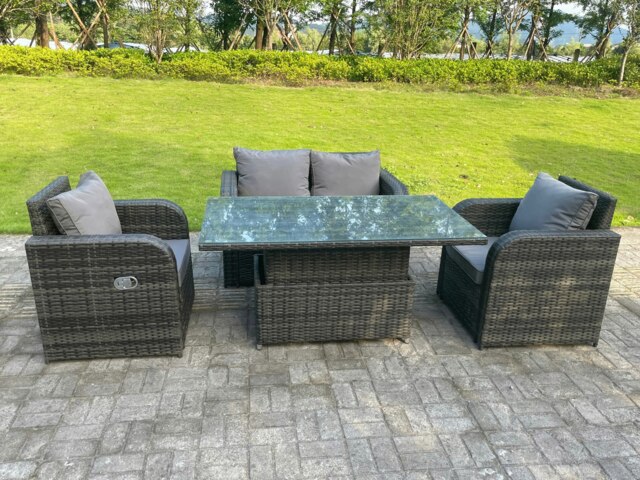 Rackhams Dark Mixed Grey Rattan Outdoor Garden Furniture Lifting Adjustable Dining Or Coffee Table Sets Love Sofa Reclining Chairs 4 Seater - image 1