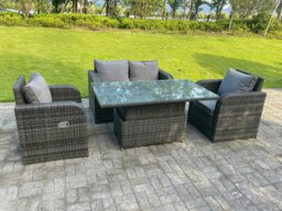 Rackhams Dark Mixed Grey Rattan Outdoor Garden Furniture Lifting Adjustable Dining Or Coffee Table Sets Love Sofa Reclining Chairs 4 Seater - thumbnail 2