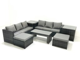 Rackhams Garden Outdoor Rattan Furniture Set with Sofa Coffee table 2 Big Footstools 2 Side Tables Dark Grey Mixed - thumbnail 1