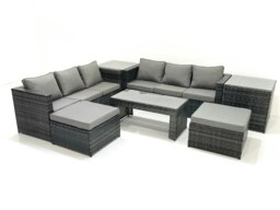 Rackhams Garden Outdoor Rattan Furniture Set with Sofa Coffee table 2 Big Footstools 2 Side Tables Dark Grey Mixed - thumbnail 2
