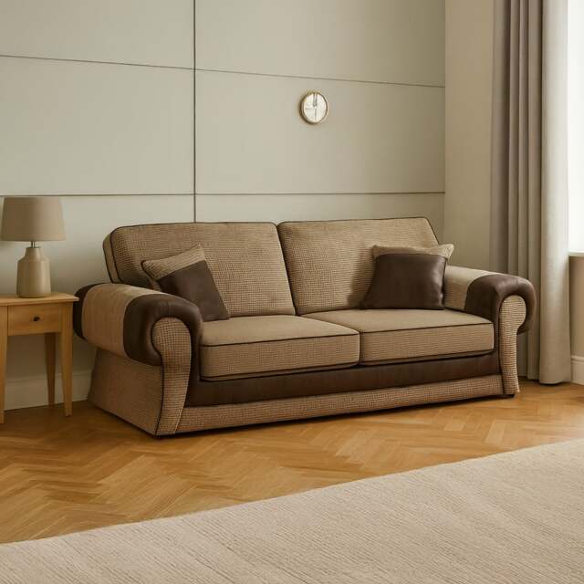 Rackhams Portland Mixed Fabric Cord 3 Seater - Brown and Beige - image 1