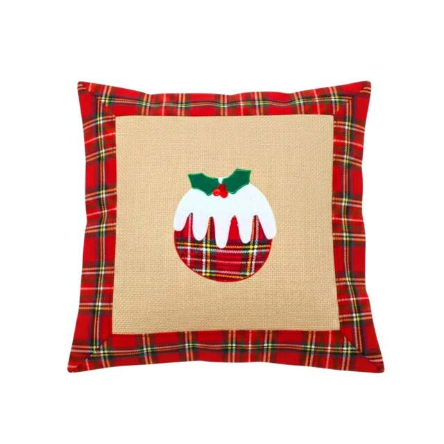 Rackhams 40x40cm 40x40cm Christmas Pudding Cushion Cover in Brown Hessian and Non-Woven Fabric - 35cm x 25cm x 2.5cm - Cotton - Brown - image 1