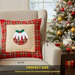 Rackhams 40x40cm 40x40cm Christmas Pudding Cushion Cover in Brown Hessian and Non-Woven Fabric - 35cm x 25cm x 2.5cm - Cotton - Brown - thumbnail 4