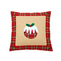 Rackhams 40x40cm 40x40cm Christmas Pudding Cushion Cover in Brown Hessian and Non-Woven Fabric - 35cm x 25cm x 2.5cm - Cotton - Brown - thumbnail 1