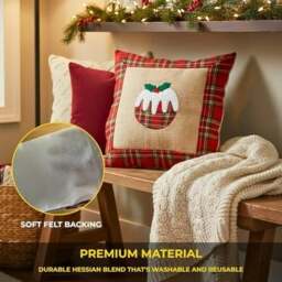 Rackhams 40x40cm 40x40cm Christmas Pudding Cushion Cover in Brown Hessian and Non-Woven Fabric - 35cm x 25cm x 2.5cm - Cotton - Brown - thumbnail 6