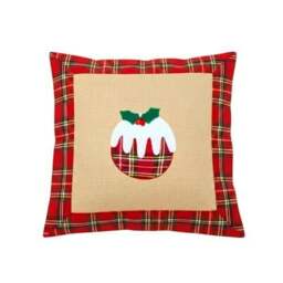 Rackhams 40x40cm 40x40cm Christmas Pudding Cushion Cover in Brown Hessian and Non-Woven Fabric - 35cm x 25cm x 2.5cm - Cotton - Brown - thumbnail 2