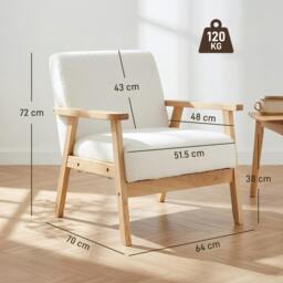 Rackhams Accent Chair with Wood Frame Wide Seat Sherpa Fleece Armchair Cream - thumbnail 3