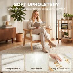 Rackhams Accent Chair with Wood Frame Wide Seat Sherpa Fleece Armchair Cream - thumbnail 5