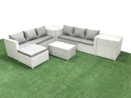 Rackhams Garden Outdoor PE Rattan Furniture Set 7 Seater Rattan Garden Sofa Set with Big Footstool 2 Side Tables Light Grey Mixed - thumbnail 2