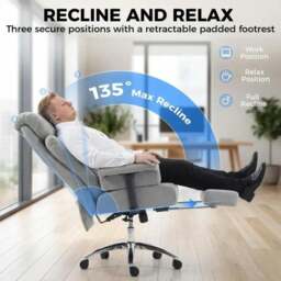 Rackhams Big and Tall Office Chair, 250 kg Heavy Duty Executive Desk Chair with Adjustable Padded Armrests and High Back, Grey - thumbnail 6
